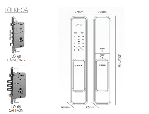 Kích thước khoá cửa thông minh Bosch EL600VF 