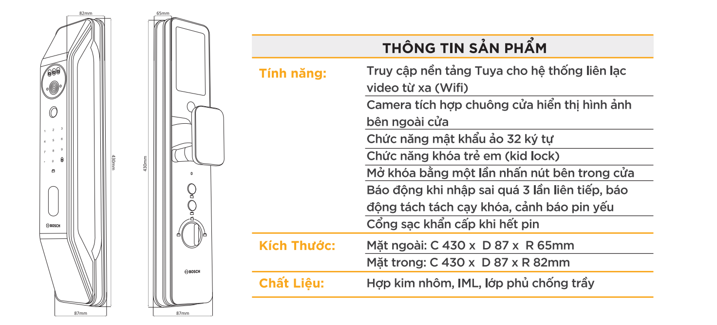 Thông số Khoá cửa thông minh Bosch FU6 Plus